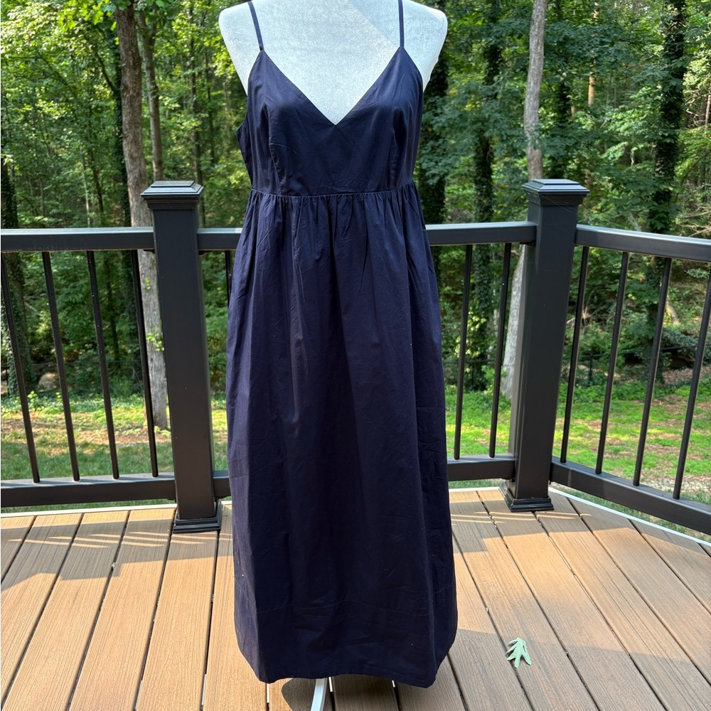 Quince Elegant Navy Blue Spaghetti Strap Dress